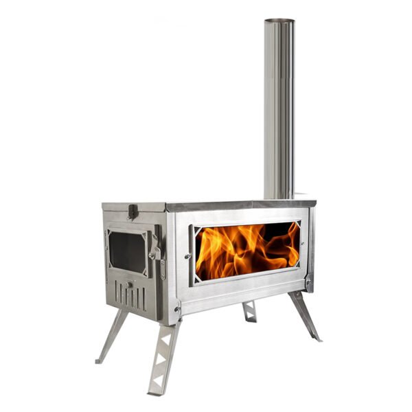 Tent stove with glass to monitor fire
